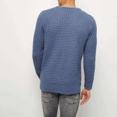 Blue textured waffle knit jumper